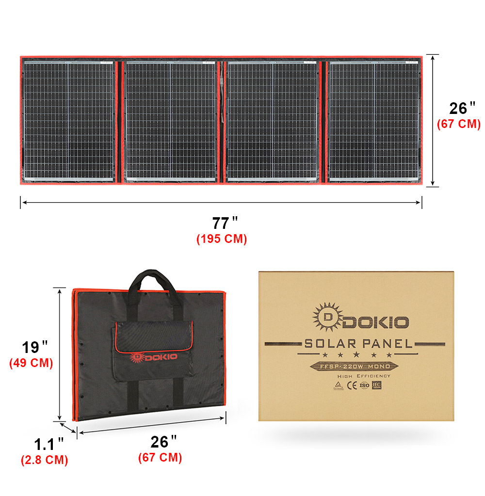 Solar Panel 200W - Dokio Marka Esnek Katlanabilir 200W Mono